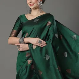 CANIZZARO Women Geometric Woven Design Zari Banarasi Saree-picture-20