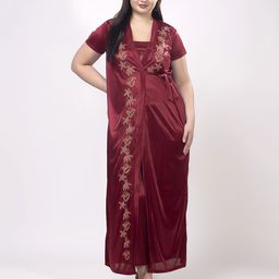 CHUI MUI Pack Of 2 Embroidered Satin Nightdress-image-13