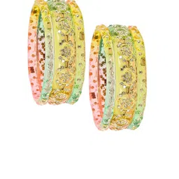 LAVAZZA Set Of 6 Zircon Diamond & Beads Work Glass Bangles image 4