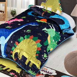Saral Home Blue & Green Cartoon Characters AC Room Single Bed Quilt-image-57