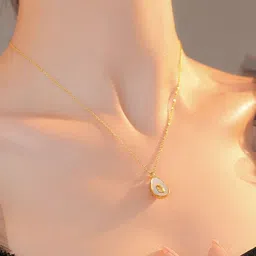 MANSIYAORANGE Gold Plated AD Studded Oval Pendant With Chain image 4