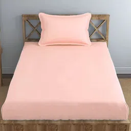 Trance Home Linen Peach-Coloured 400 TC Single Bedsheet with 1 Pillow Covers-15