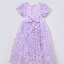 Blue Giraffe Girls Floral Embroidered Bows Flutter Sleeve A-Line Dress-image-52