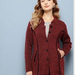 Aarika Horizontally Self-Striped Contrast Piping Woollen Longline Button-Down Cardigan-picture-40