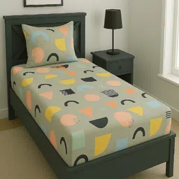 Aura Pink & Grey Geometric Printed 144 TC Microfiber Single Bedsheet Set 1.52 m x 2.28 m-68