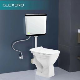 Premium Quality Ceramic Floor Mounted P Trap Commode with Stylish Top Push Slim Flush Tank Western Commode-14