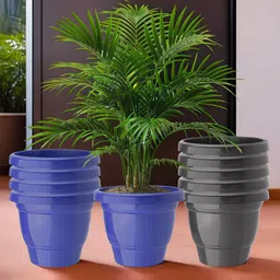 Kuber Industries Blue & Black Set Of 10 Plastic 2-Layer Planters-27