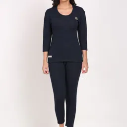OOSHIN UK Cotton Round Neck Top With Trousers Thermal Signature Set-image-46