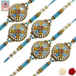 MEIRA JEWELLERY Set Of 5 Rakhi With Roli Chawal & Greetings Card Set-picture-17