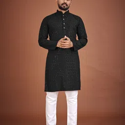 PulseIQ Men Ethnic Motifs Embroidered Chikankari Kurta-image-56