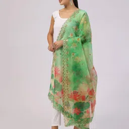 Kaizen TEXO FAB Printed Organza Dupatta with Sequinned image 3