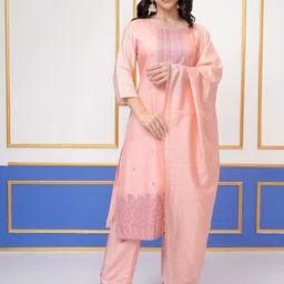 Vishudh Ethnic Motifs Woven Design Round Neck Regular Kurta With Trouser With Dupatta image 1