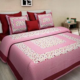 Aura Pink & White Ethnic Motifs 144 TC Queen Bedsheet with 2 Pillow Covers-image-99