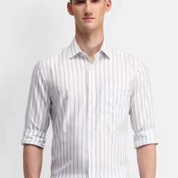 Arrow Men Classic Spread Collar Vertical Striped Cotton Formal Shirt-image-45