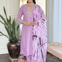 Fashion Basket Ethnic Motifs Embroidered V Neck Kurta With Pyjamas & Dupatta-picture-43