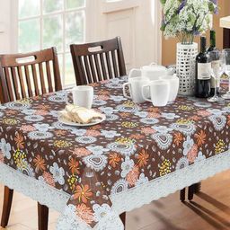 LooMantha Brown Floral Waterproof Plastic 6-Seater Table Cover-27