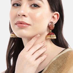 Anouk Gold Plated Artificial Stones Studded And Beaded Dome Shaped Jhumkas-30