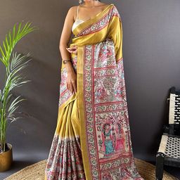 Ishin Kalamkari Zari Tussar Traditional Saree-picture-23