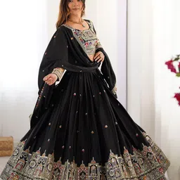 LeeliPeeri Designer Embroidered Sequinned Semi-Stitched Lehenga & Unstitched Blouse With Dupatta-image-14