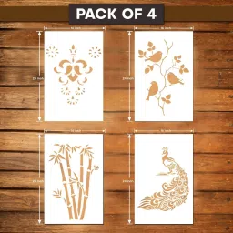 Painting Wall Stencils (Size :- 16 X 24 Inch) PATTERN- "Bamboo Art", "Rajasthani Festive Art", "Classy Peacock", "Birds On Creeper" Design Ideal For Home Wall Decor Stencil-image-95