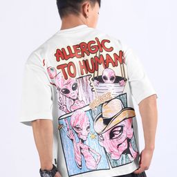 Beyoung Allergic To Human Puff Printed Oversized T-shirt-image-90