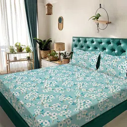 Myntra Elegant Homes Green & White Printed 300 TC Fitted King Bedsheet Set 2.5 x 2.25 m-picture-43