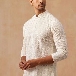 Jompers Men Geometric Embroidered Chikankari Kurta-image-23