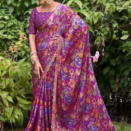 Anouk Rustic Floral Sequinned Pure Chiffon Saree-picture-18