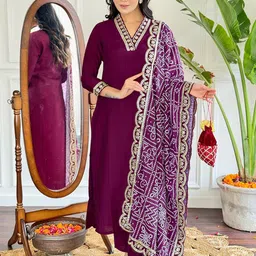 Moda Rapido Women Floral Solid Regular Straight Calf Length Kurta with Trousers & Dupatta-image-55