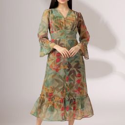Justin Whyte Women Floral Print Puff Sleeve Chiffon Sheath Midi Dress-image-84