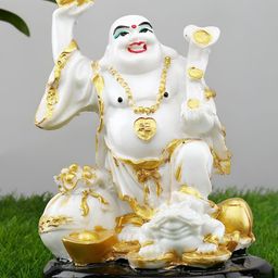 Aura White & Gold-Toned Laughing Budda Religious Idol Showpiece-image-59