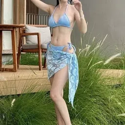 LULU & SKY Halter-Neck Swim Bikini Top & Bottom With Cover-Up Sarong-image-45