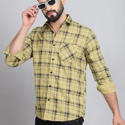 Metronaut Men Tartan Checked Spread Collar Cotton Casual Shirt-image-2