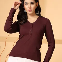 KASSUALLY Women Solid V-Neck Regular Top-image-31