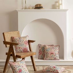 Clasiko Beige & Red 5 Pieces Floral Printed Square Cotton Cushion Covers-8