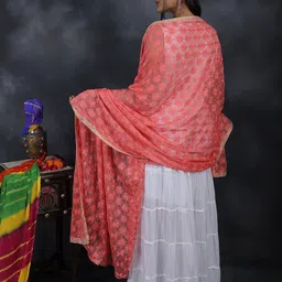 Exotic India Phulkari Extra Wide Chiffon Dupatta From Punjab With Embroidered Bootis image 5