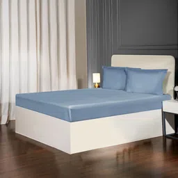 MYTRIDENT Blue 300 TC King Bedsheet with 4 Pillow Covers-image-73