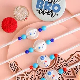 Ascension 4-Pcs Beaded Rakhi With Fridge Magnet & Roli Tilak Gift Set-27