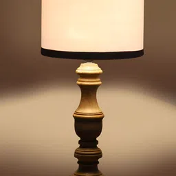 Devansh White & Brown Printed Wooden Cylindrical Shaped Table Lamp-19