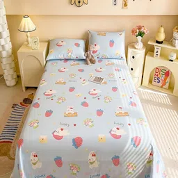 JC HOME Blue & Pink Printed Cotton 220 TC Single Size Bedsheet Set 1.60 m x 2.30 m-image-35