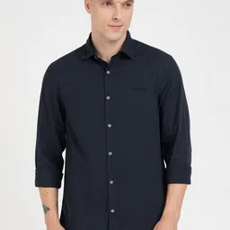 GUESS Men Spread Collar Solid Cotton Casual Shirt-image-12