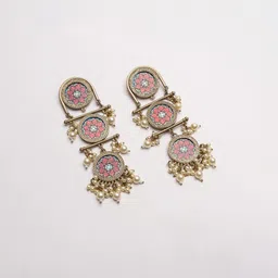 PANASH Silver-Plated Artificial Beaded Circular Shaped Oxidised Drop Earrings image 2