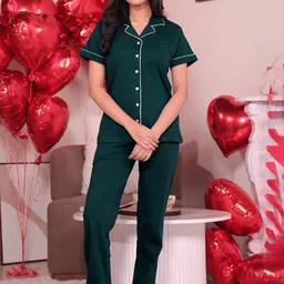 NAP STORY Women Pure Cotton Lapel Collar Shirt & Pyjama Night Suit-picture-20