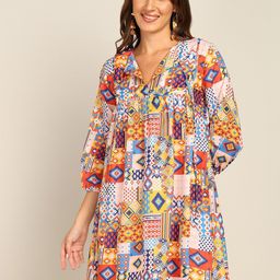 DressBerry Women Geometric Print Fit & Flare Dress-image-17
