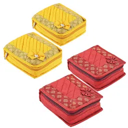 Kuber Industries Yellow & Maroon 4 Pieces Printed Wardrobe Jewellery Organisers-34