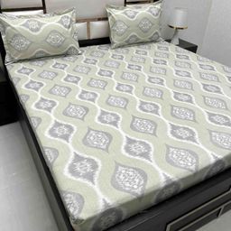 Pure Decor Green & White Geometric 350 TC Queen Bedsheet with 2 Pillow Covers-image-8