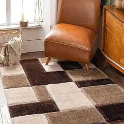CARPETIFY Brown & Beige Geometric Anti-Skid Carpet-picture-1