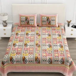 Qfab Pink Floral 144 TC King Bedsheet with 2 Pillow Covers-image-64