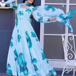 Krunal Raiyani Floral Print Crepe Fit & Flare Maxi Dress-image-91