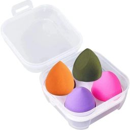Makeup Sponge & Beauty Blender with Case Holder,Multicolor 4 Pcs Puff-image-1